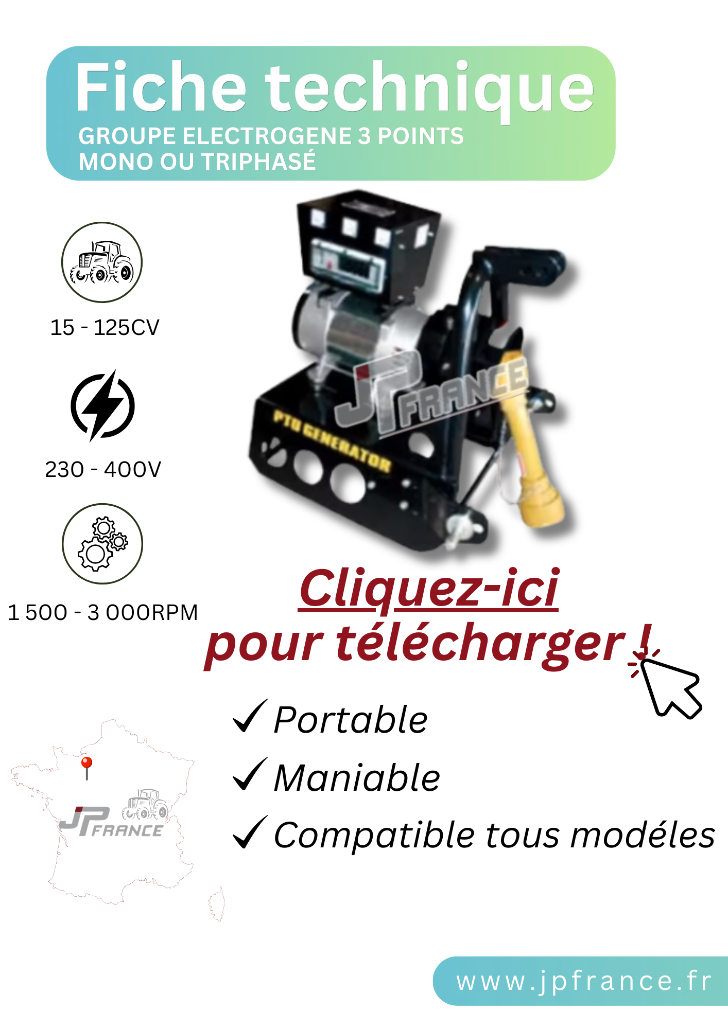 FICHE GROUPE ELECTROGENE 3 POINTS MONO OU TRIPHASE